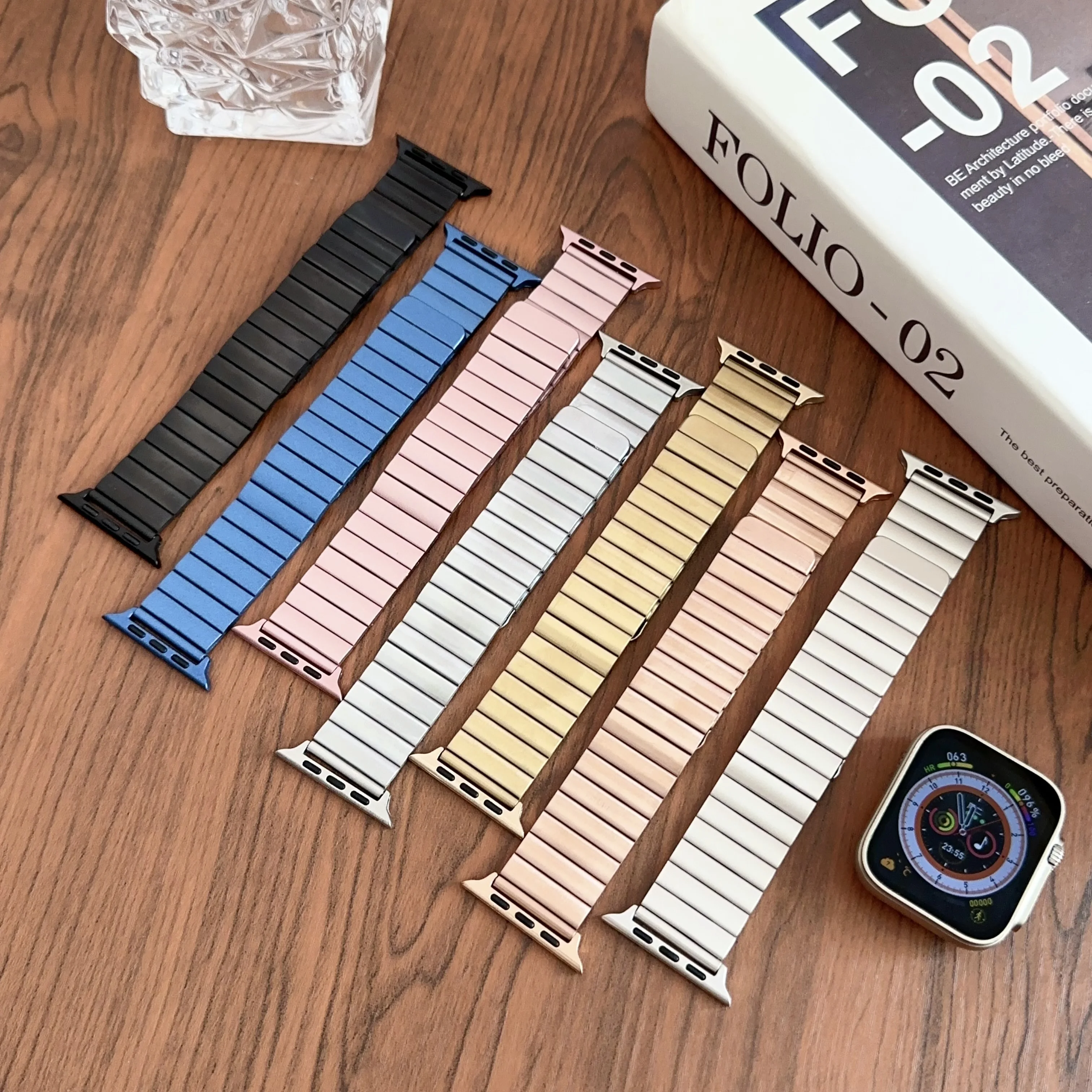 

Magnetic steel tape For Apple Watch Band 44mm 40mm 45mm 41mm Ultra 2 49mm 42mm 44 45 mm Watchband Steel Bracelet iwatch