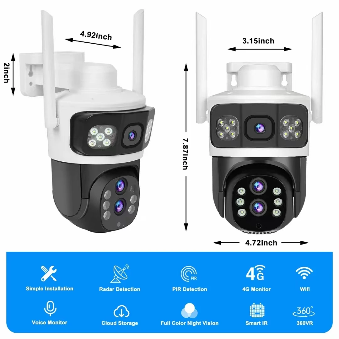 6MP Triple Lens Yoosee/V380Pro Full Color Wireless PTZ IP Dome Camera AI Humanoid Detection Home Security CCTV Baby Monitor