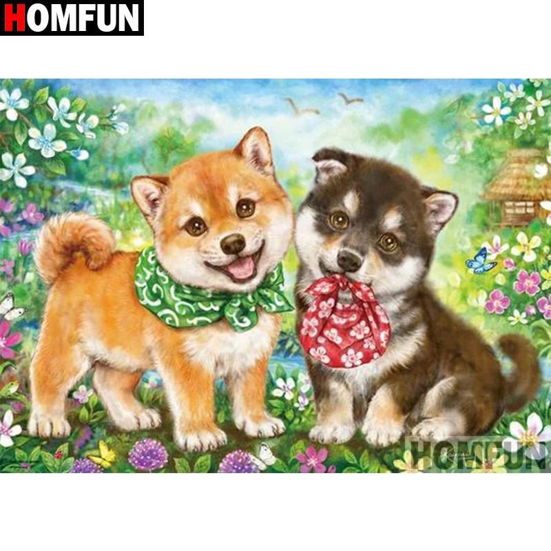 Pittura diamante 5D fai-da-te con kit di numeri Cane Akita tra fiori viola Punto croce Diamanti Ricamo Mosaico Immagini di animali Regalo Decorazione della parete di casa 40 × 50 cm