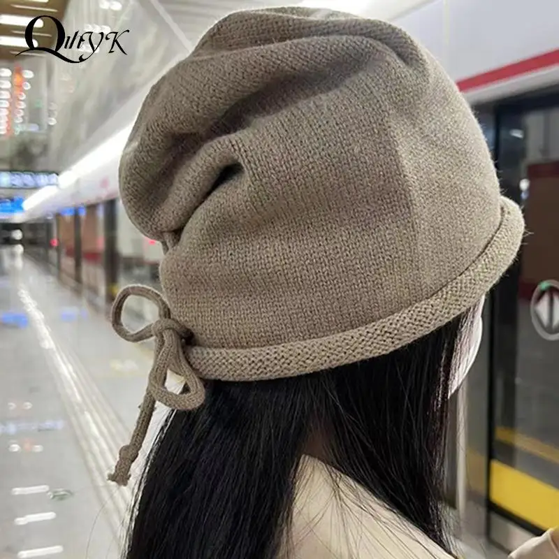 여성용 겨울 플러스 벨벳 따뜻한 모직 모자, 올매치 한국 니트 모자, 두꺼운 야..