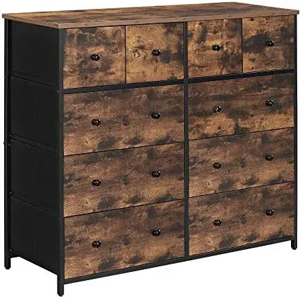 

Dresser, Closet Storage Dresser, Chest of Drawers, 8 Fabric Drawers and Metal Frame with Handles, Rustic Brown and Black ULTS124