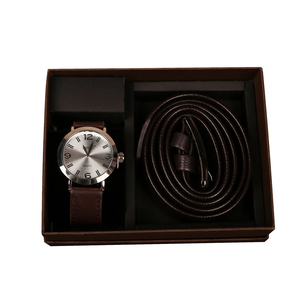 Men's Watches Belt Gift Set High Quality Quartz Watches Men Casual Business Wristwatch Reloj Hombre With Leather Belts For Male