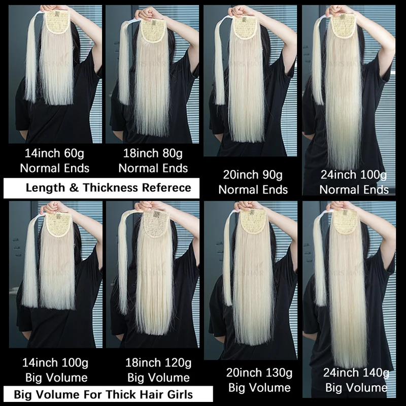 Human Hair Extensions Ponytail Human Hair Wrap Around Natural Real Hair Bonde Ponytail Extension Straight 14 18 20 24 inch