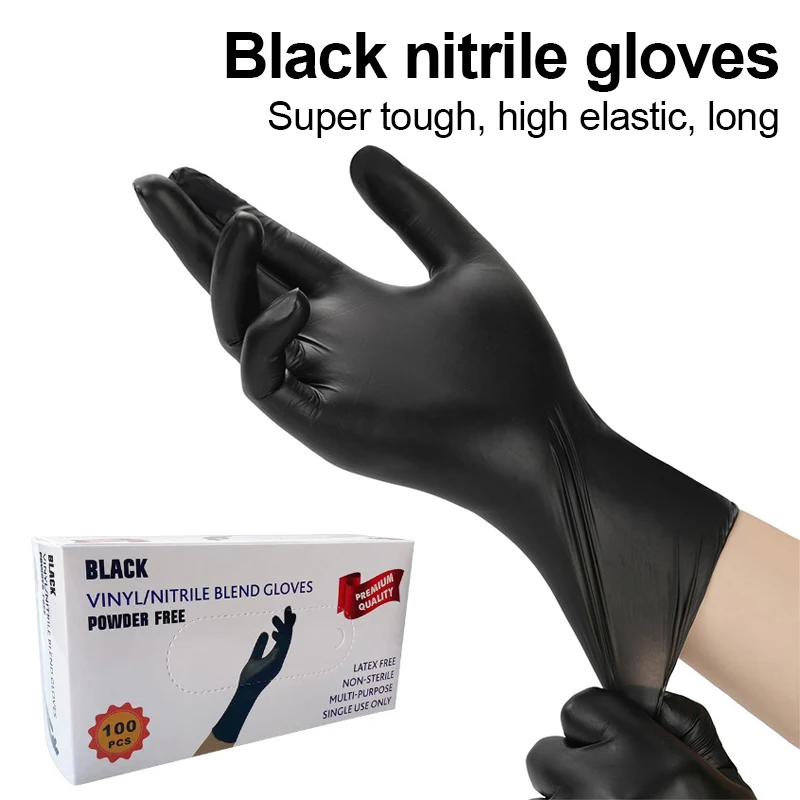 Disposable composite nitrile gloves PVC nitrile synthetic black high elasticity household car cleaning protective gloves
