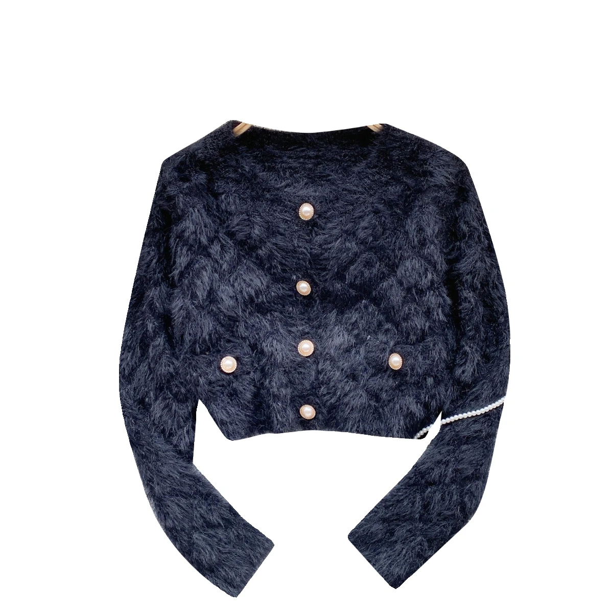 Cárdigan de punto de visón de felpa Lisa para mujer, suéter de manga larga con cuello en V, chaqueta holgada de un solo pecho, Retro francés, Otoño e Invierno - Image 6