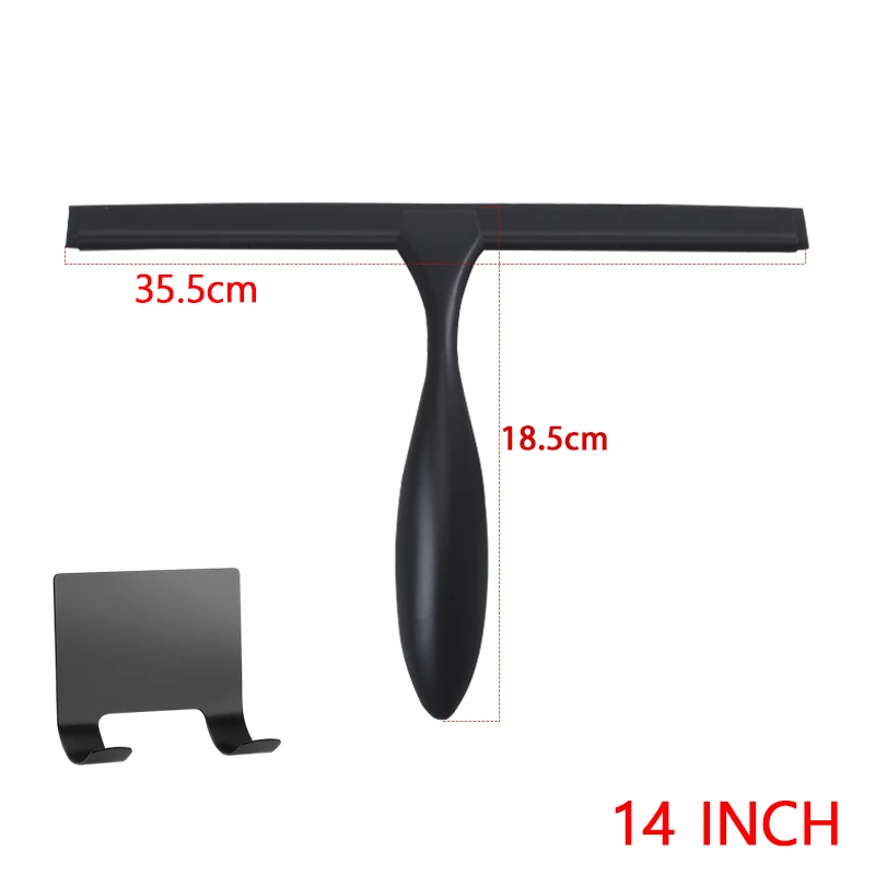 14'' INCH Shower Squeegee Silicone Rubber Wiper Scrape With Suction Cup Hook Black Color Glass Mirror Bathroom Cleaner 5