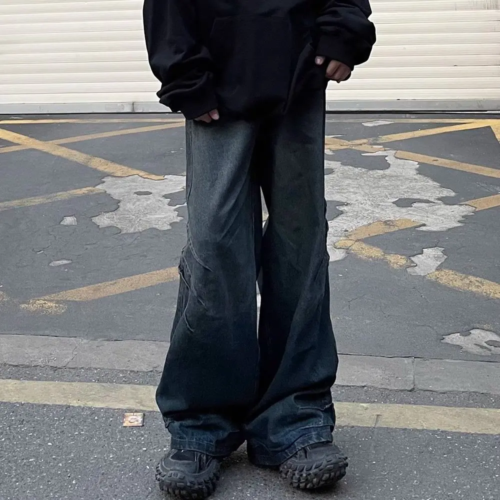 American Spring and Autumn Season Men and Women Trendy Personalized Straight Tube Washed Jeans Couple Wide Leg Casual Pants y2k 5