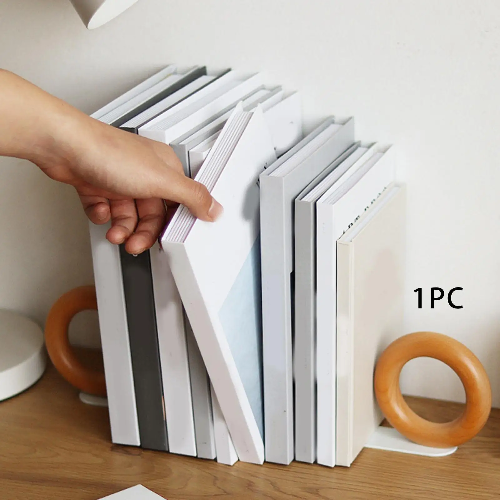 Wood Book End Geometric Book Support Wooden Decorative Bookend Book Stopper for Shelves School Library Bedroom Magazines