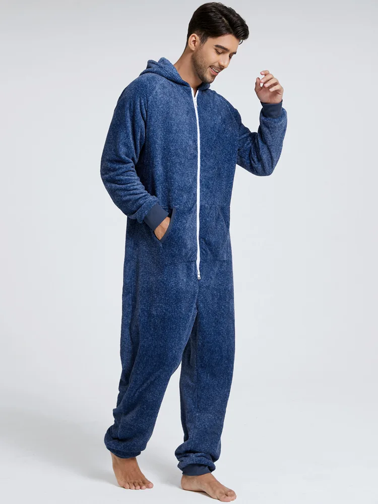 Hooded Jumpsuit Men Flannel Onesie Pajamas Adults Sleepwear Costume Onesies For Men Autumn Winter