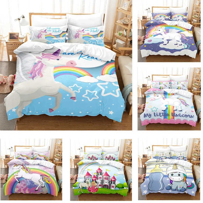

Unicorn Bedding Set Full Twin Queen Size Cartoon Duvet Cover Set for Girls Boys Kids Magical Unicorn Comforter Cover&Pillowcases