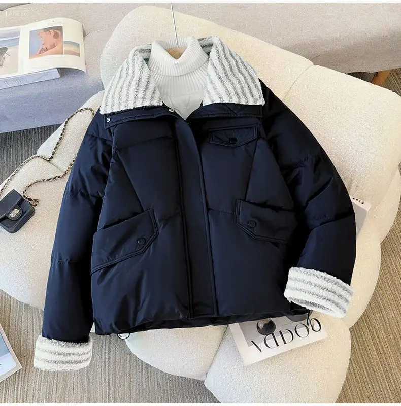 Down Cotton Jacket Women's Short 2025 Lamb Wool New Loose Cotton Jacket Winter Korean Version Thick Bread Jacket Lemon Yellow