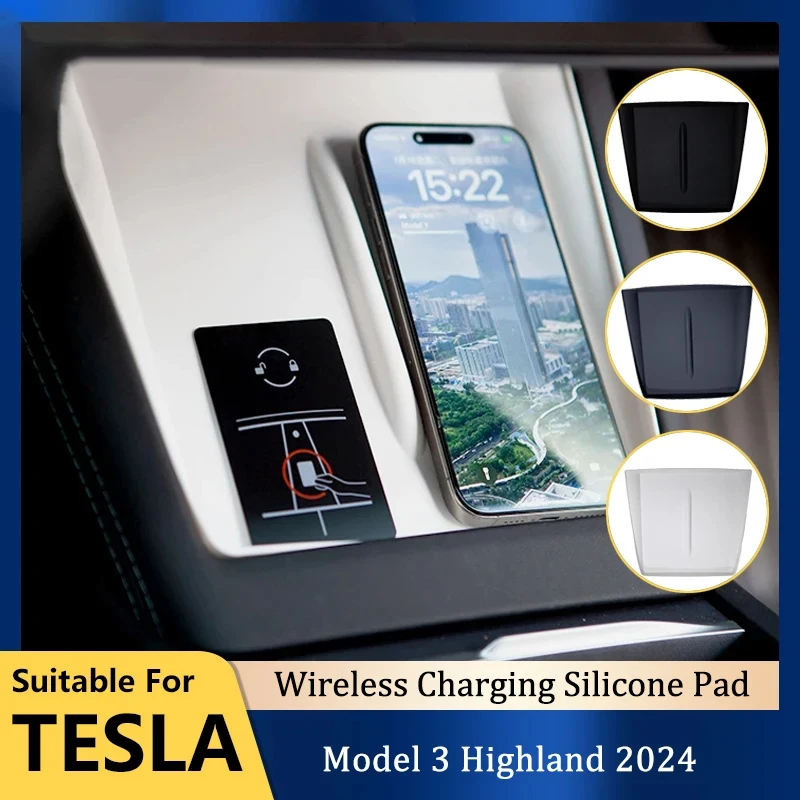 

Для Tesla Model 3 2024 Highland Беспроводная зарядка Силиконовая накладка Model3 центральный контроль коробка для хранения подлокотник Нижняя Нескользящая накладка