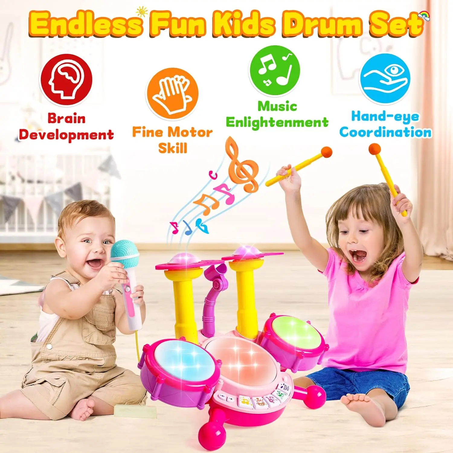 Jazz Rack Drum Set for BabyToddler Toys for Girl Educational Microphone Instruments Baby Toy Drum Percussion Instrument 2