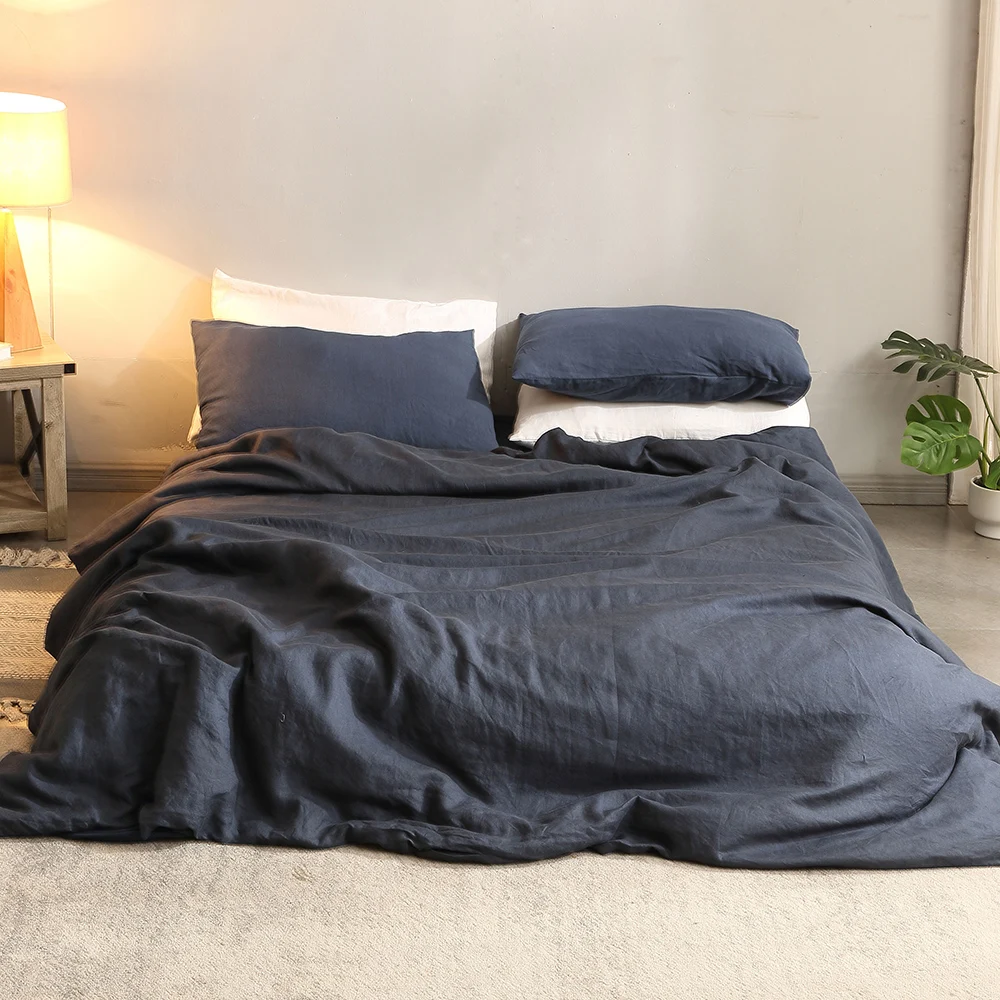 

100% French Linen Natural Duvet Cover Set Soft Comfortable Quilt Comforter Cover Queen Durable Healthy Home Textiles Bedding Set