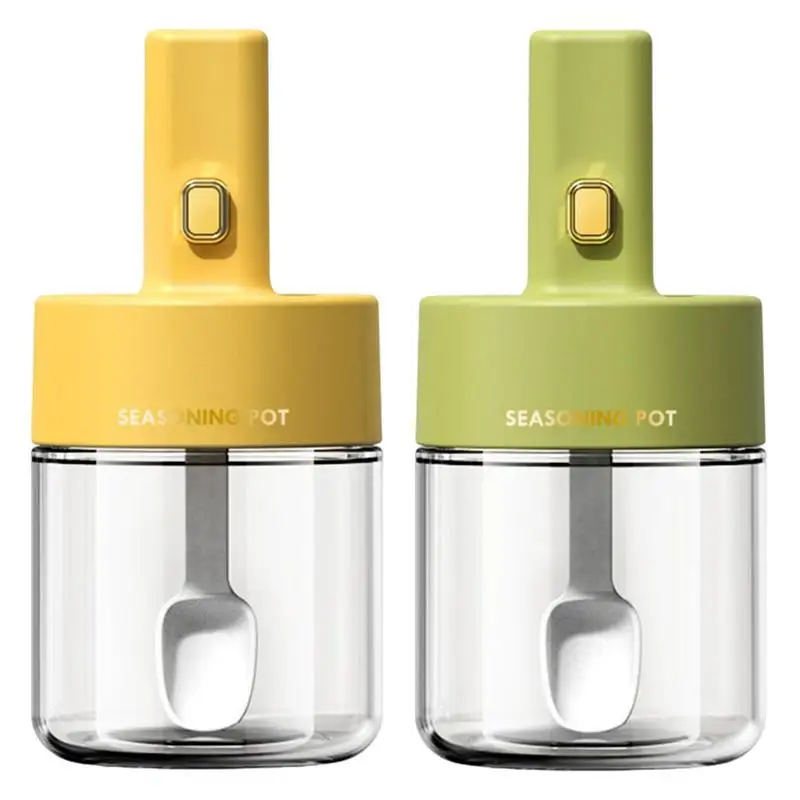

Seasoning Jar With Retractable Spoon Small & Portable Transparent Bottle Large-caliber Unique Design For Kitchen Accesserioes