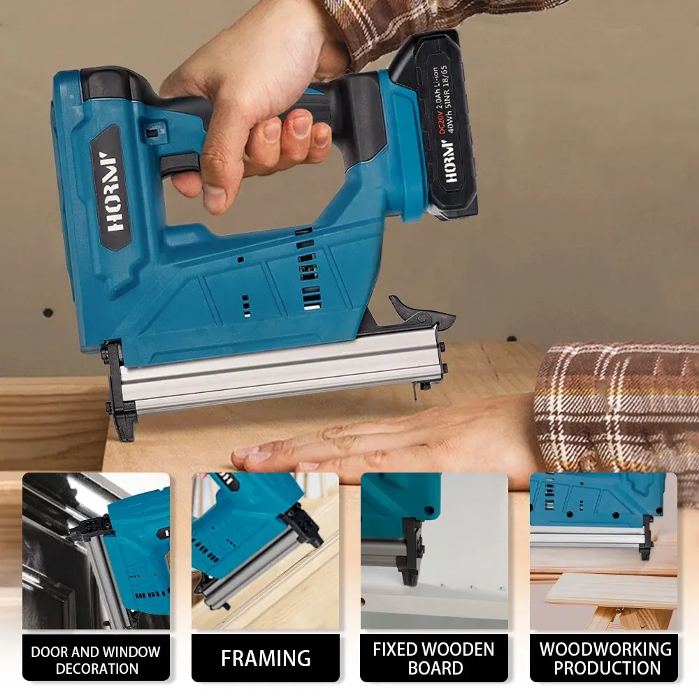 Hormy 1022J Cordless Electric Nailer Stapler Gun Home DIY For Makita 18V Li Battery Profession With Nails Woodworking Power Tool 2