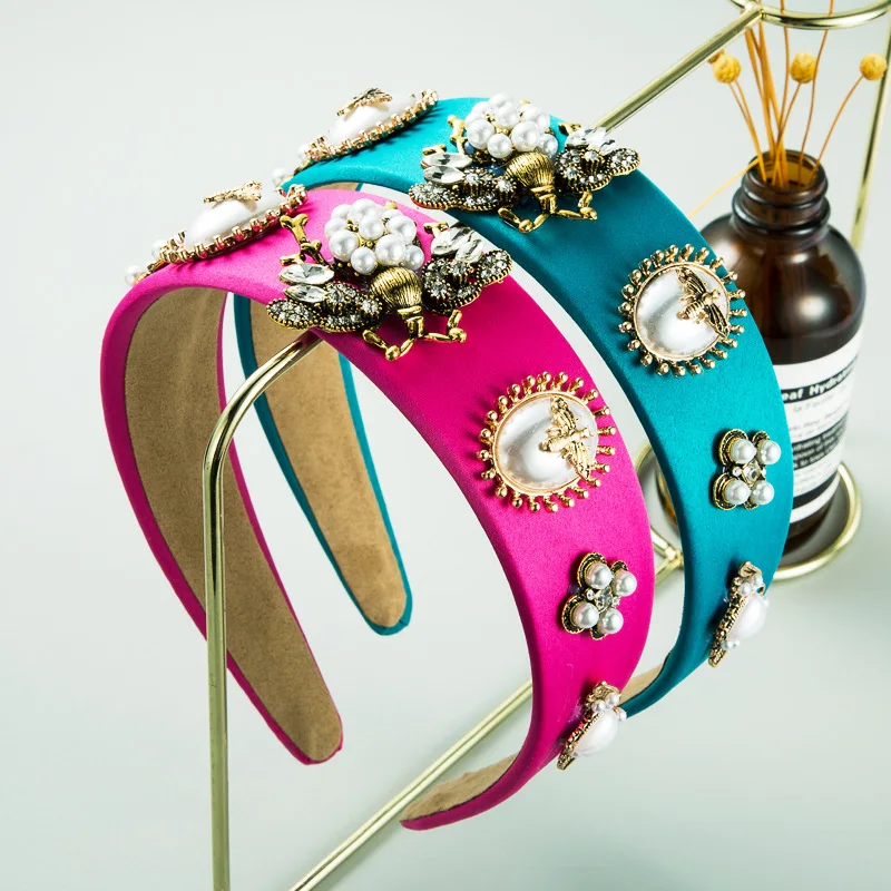 European and American new bees inlaid with rhinestone pearl baroque creative ins wide hair accessories