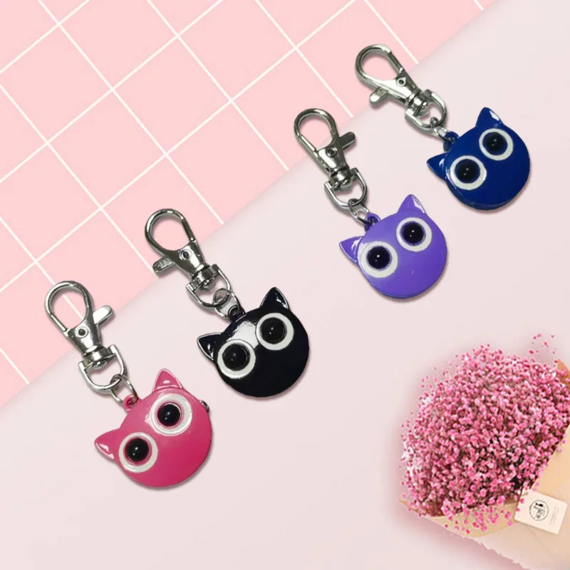 작은 괴물 플립 키체인 시계 귀여운 고양이 머리 키체인 펜던트 발렌타인데이 커플 키 시계 선물 학생 시험용 포켓 시계