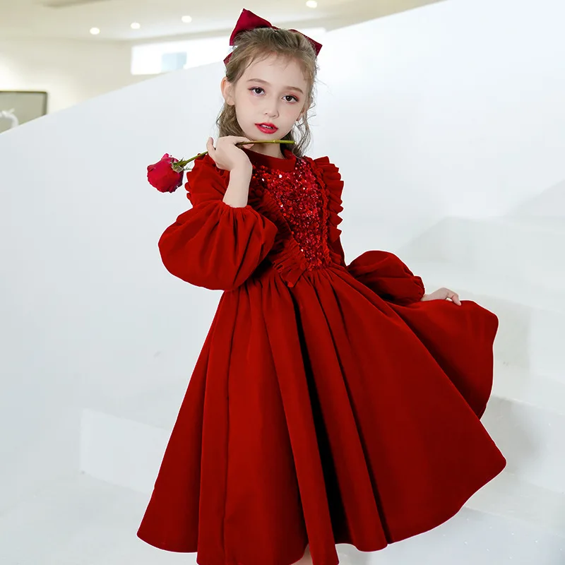 

Fashion Long Sleeve Children Dress New Children's Princess Dress Piano Performance Flower Birthday Party Children's Puffy Dress