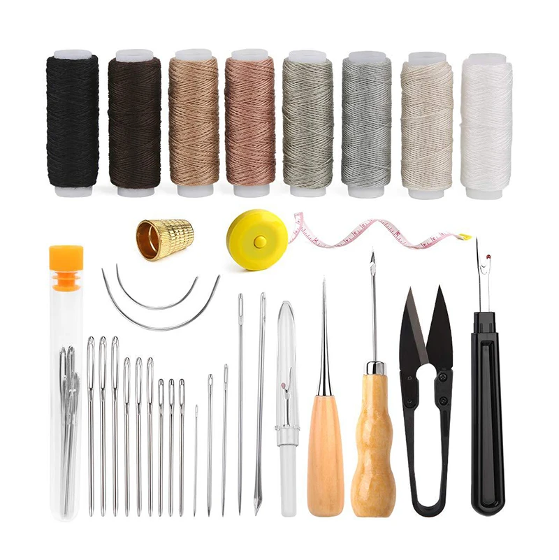 1Set Leather Craft Kit Manual Punch Leather Sewing Awl Thread Stitching