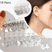 New Gold Color Butterfly Love Hoop Earrings Set New Creative Simple Heart Hollow Dangle Earring for Women Fashion Trendy Jewelry 4