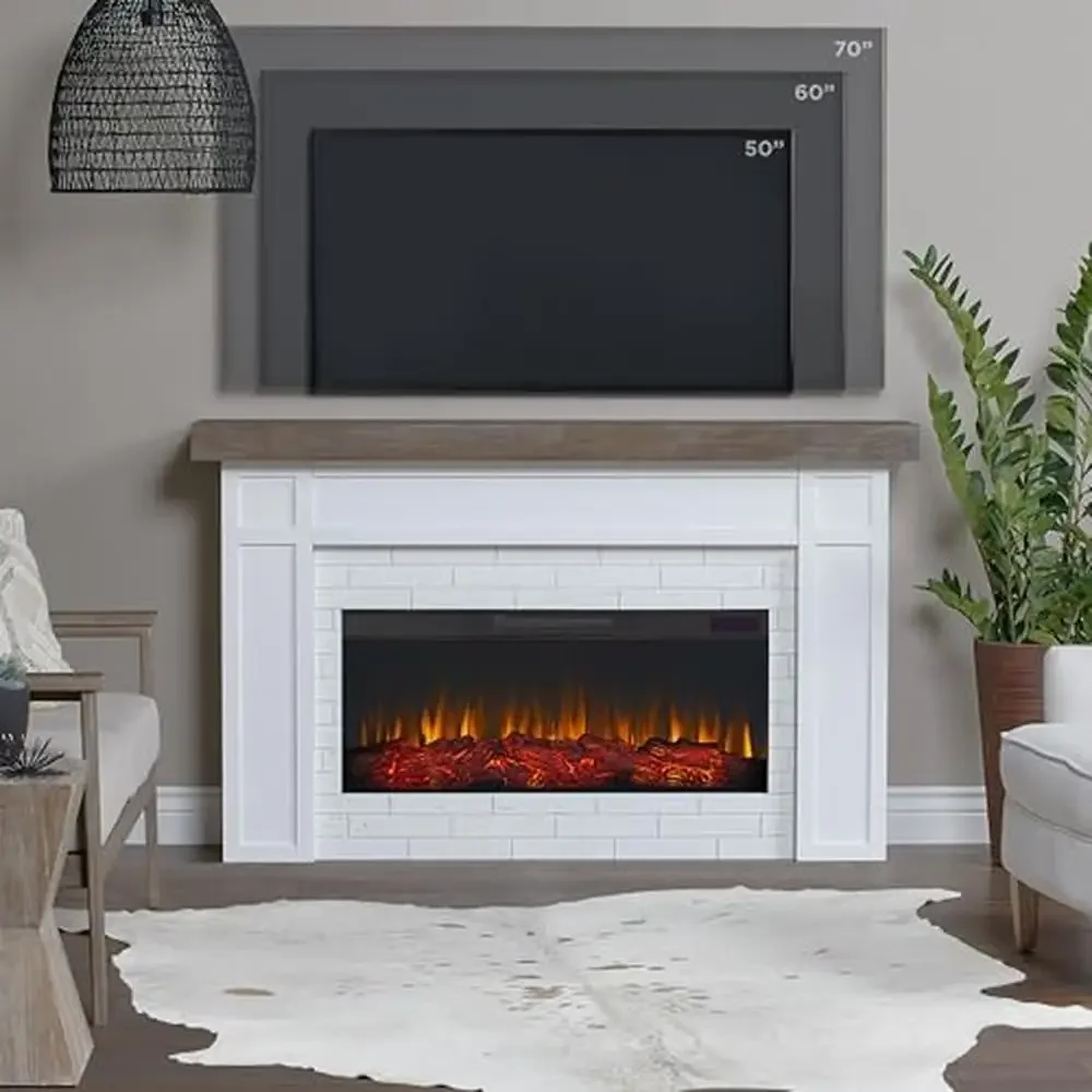Landscape Electric Fireplace Mantel Insert Heater Remote Control 6ft Power Cord Realistic Log Flames Adjustable Thermostat Timer 5