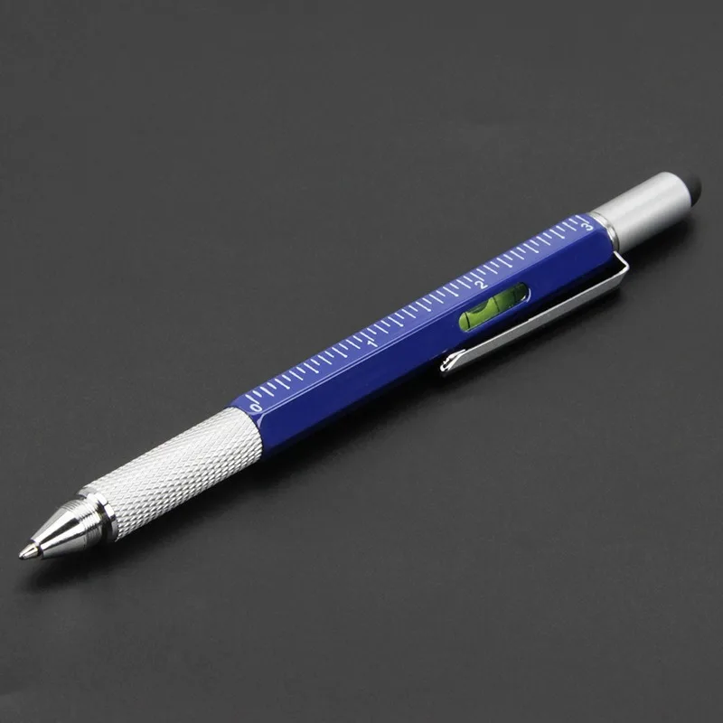 6-in-1 multifunctionele gereedschapspen, multifunctionele en robuuste aluminium pen om zelf te maken, met schroevendraaier, pen, vulzak, liniaal en Phillips flathead bit, leuk cadeau, 5 navulstiften