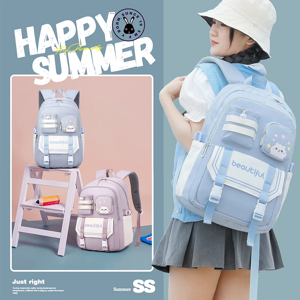 2024 Kitten print Primary School Backpack 1-6 Grade Cute Colorful School Bags For Girls Waterproof Large Capacity Schoolbags sac 3