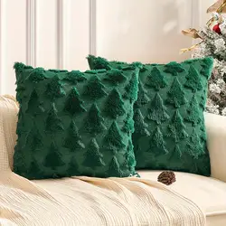 Festive Holiday Christmas Decorative Pillow Cover for Cozy Winter Home Decor (Green - 1pc)