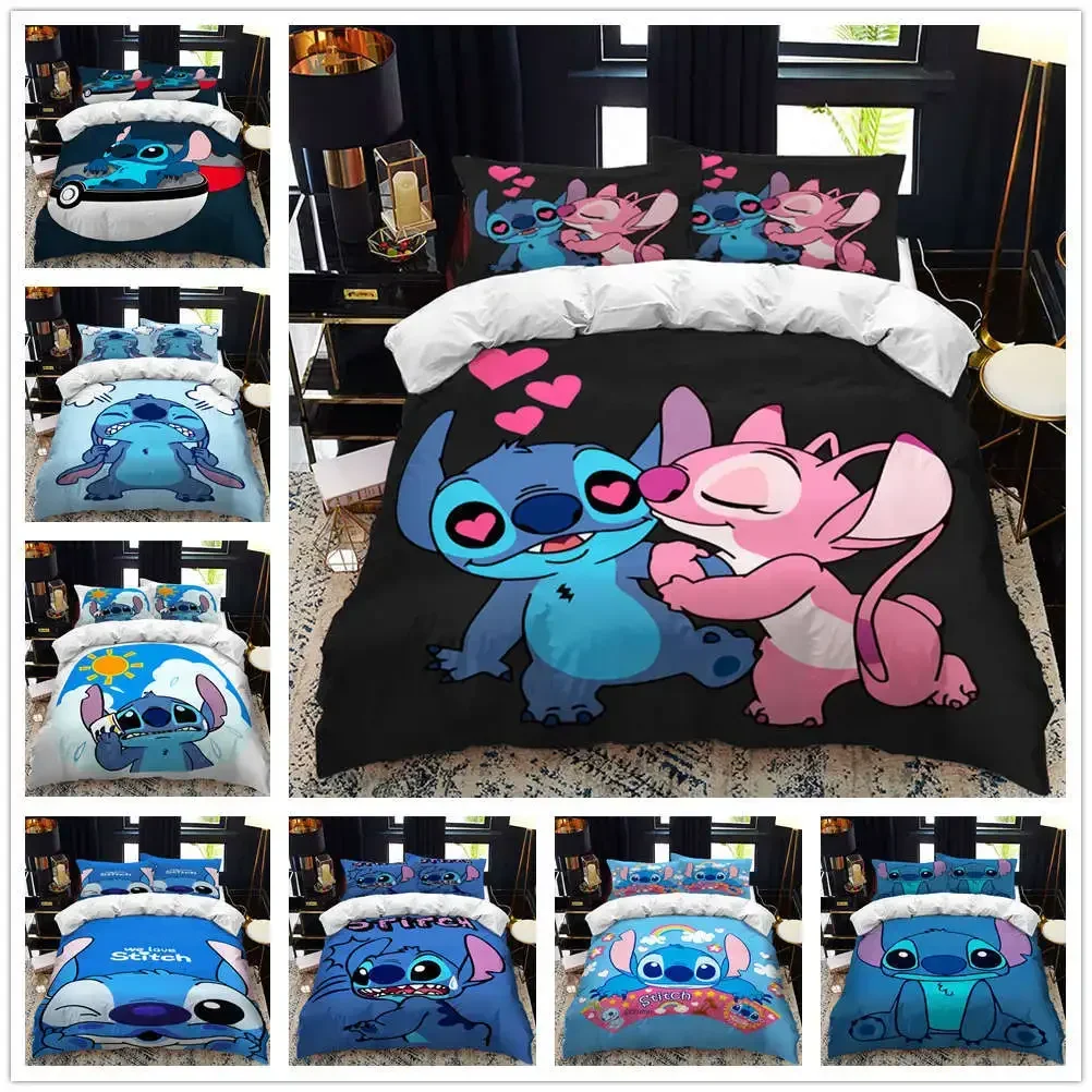 

3PC-SET MINISO Disney Lilo & Stitch Animation Stitch Animation 3D Home Textile Pillowcase Quilt Cover Bedding The Best Gift
