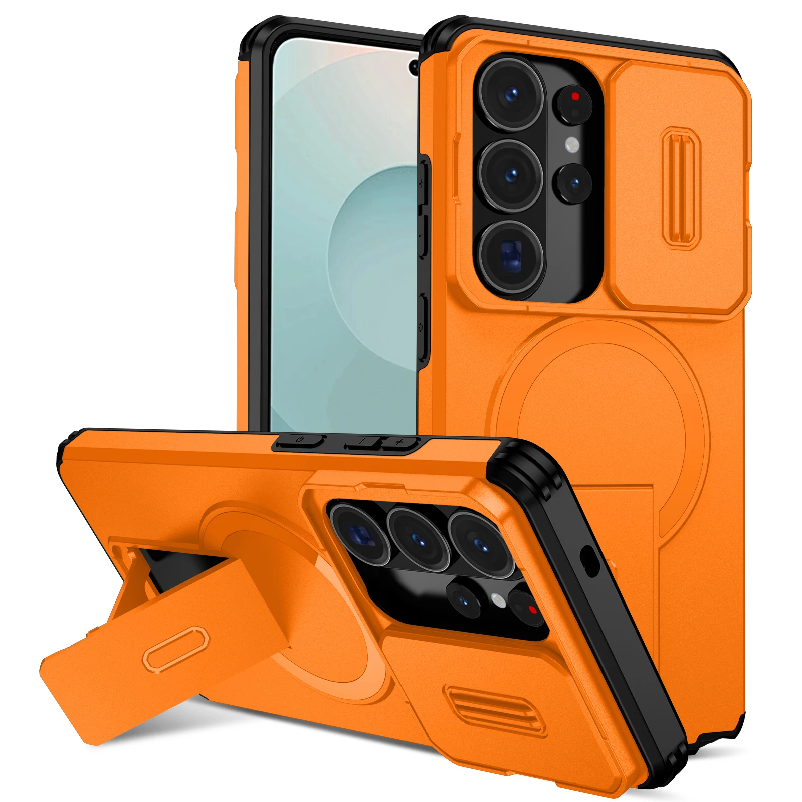 Enhanced Magnetic Wireless Charging Case with Shockproof Armor and Integrated Bracket