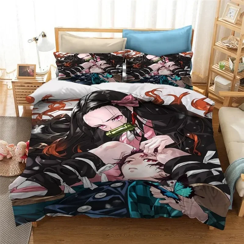 Anime Demon Slayer Duvet Cover Pillowcase 3D Printed Bedding Set Double Twin Full Queen King Adult Kids Bedclothes Quilt Cover 3