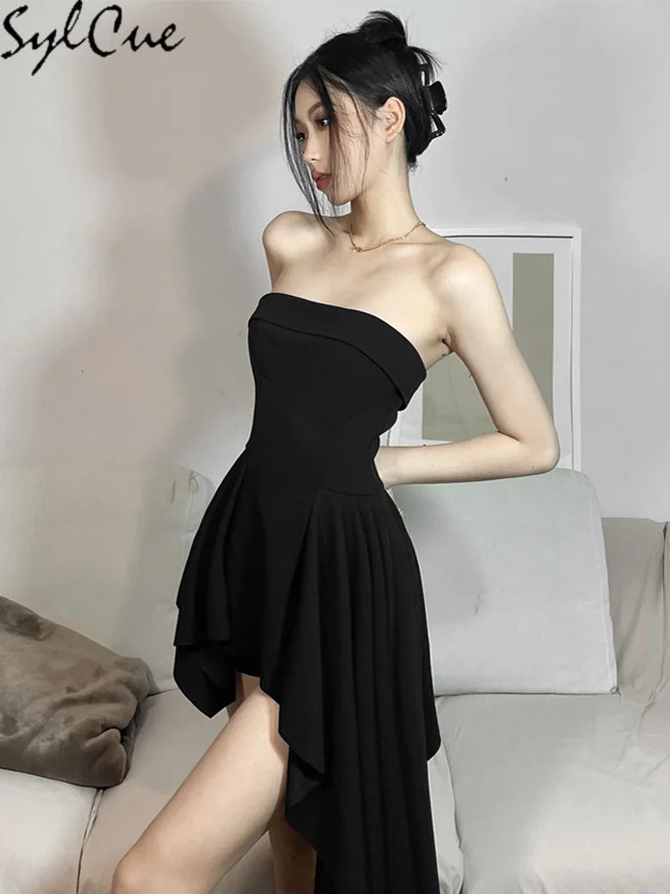 Nibber Black Mysterious Mature Design Sense Party Evening Slim Fashion Trend Femininity Beautiful Women's Tube Top Dress Sexy
