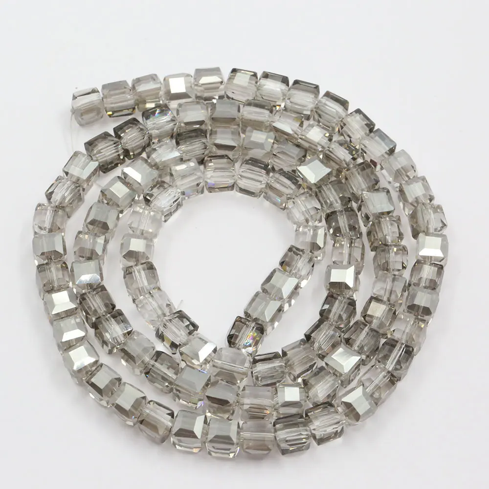 

6mm Natural Gray Crystal Glass Faceted Cube Cubic Loose Beads 24" Strand Jewelry Making DIY