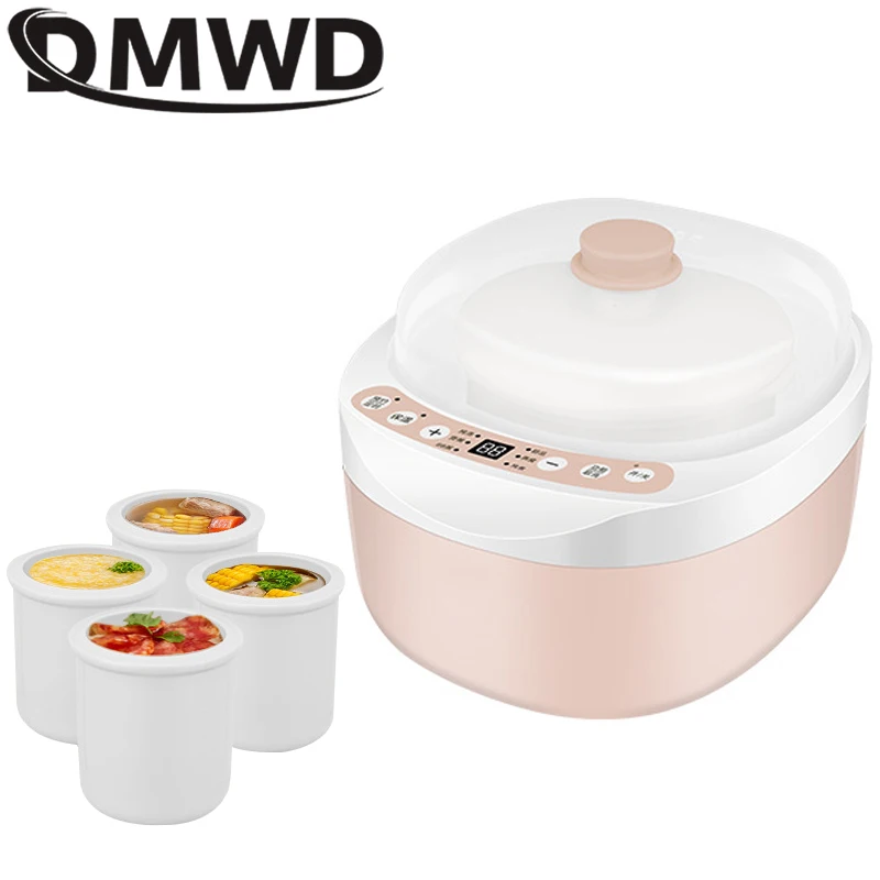 Dmwd Intelligent Slow Cookers Electric Timing Food Steamer 5 Liner 2L Ceramica Multifunzionale Water Stewing Soup Porridge Pots
