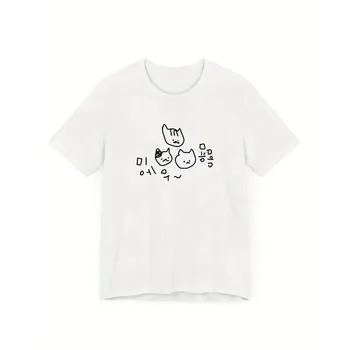 Cute Cartoon Cat Print Short-sleeved T-shirt with Korean Text, Comfortable Street Style Outfit Women Clothing Graphic T Shirts 1