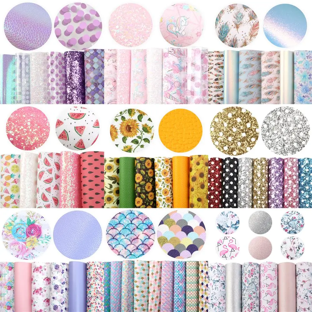 5-9pcs/set 20*33cm Fish Scale Dot Faux Synthetic Leather Fabric DIY Handmade Sewing Accessories,1Yc7256