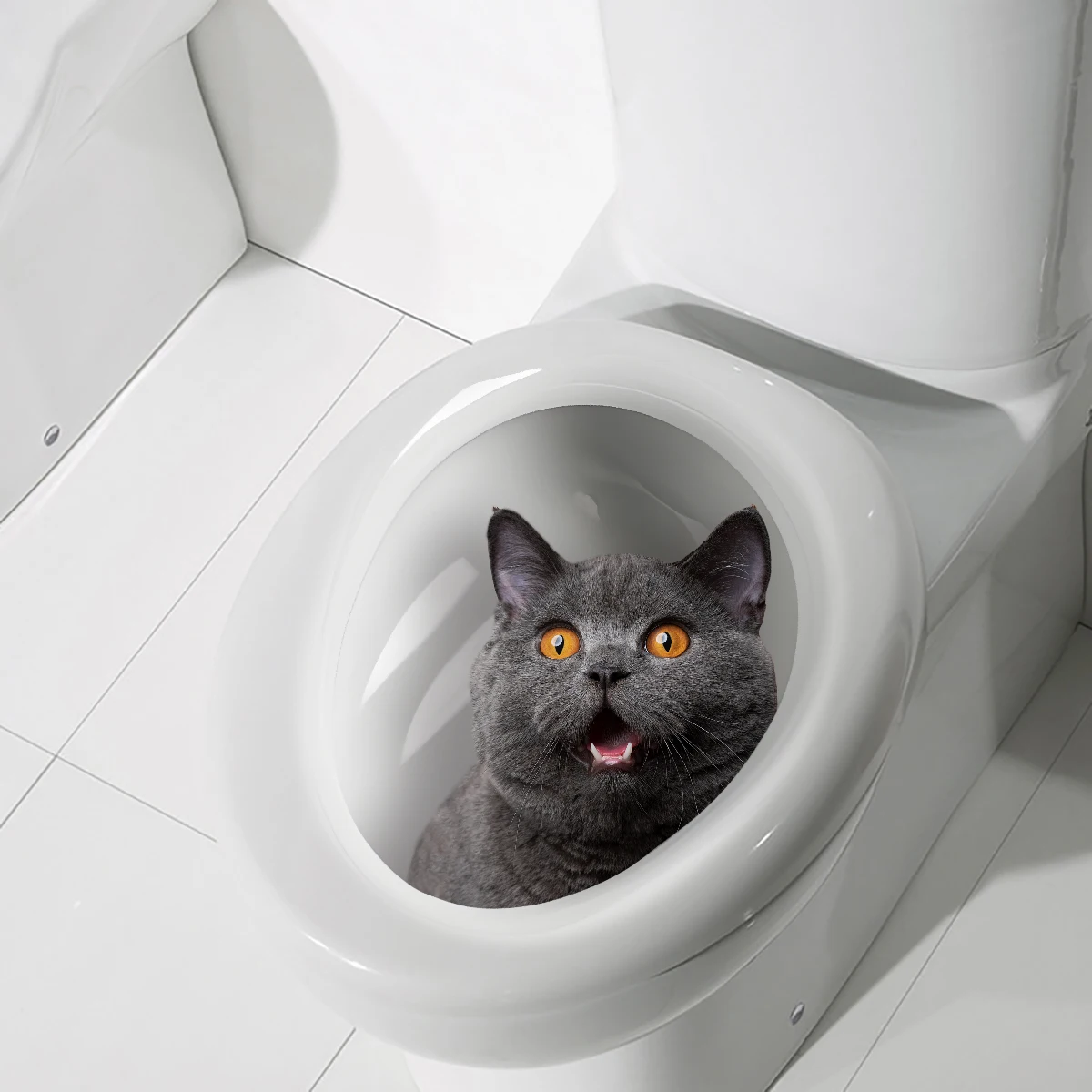 1PC Cute Kitten Fun Toilet Cover Stickers-Waterproof Glossy Self Adhesive Oval PVC Surface Stickers Suitable for Bathroom Toilet vinyl stickers toilet stickers toilet seat stickers kitten wall stickers