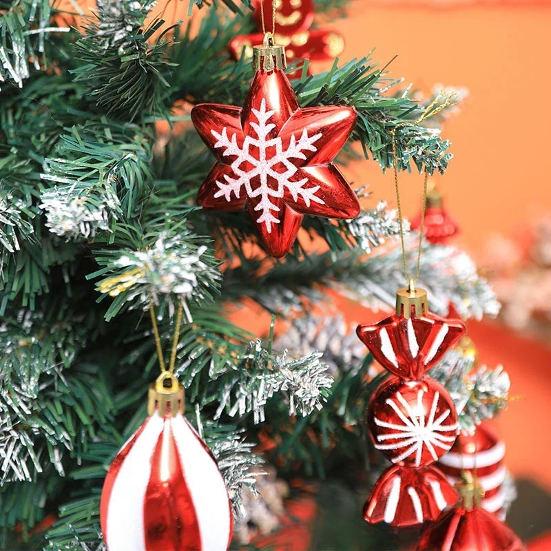 12-4PCS Christmas Candy Cane Red Ball Ornaments Xmas Tree Hanging Pendants Navidad New Year Home Decorations 2025 Natal Gift