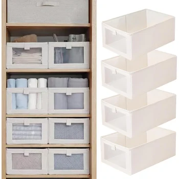 Foldable Linen Closet Organizer Bins – Clear Window Storage for Clothes & Shelves 1