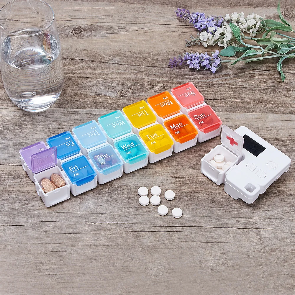 Weekly Pill Organizer with Alarm - Large Capacity AM/PM Vitamin and Medication Storage Box