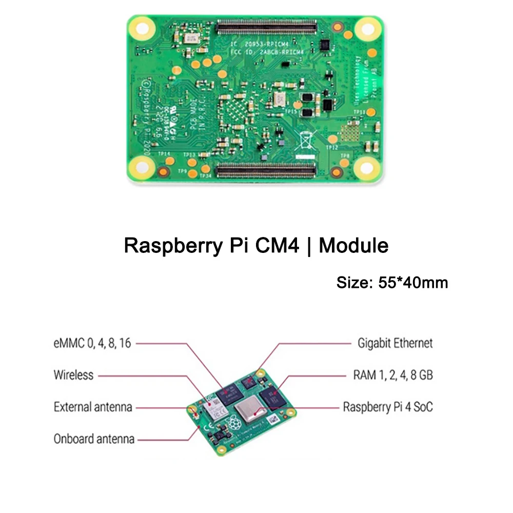 Raspberry Pi CM4 Compute Module 4 with 1G/2G/4G/8G RAM Lite/8G/16G/32G eMMC Flash Optional Support Wifi/Bluetooth CM4 Core Board