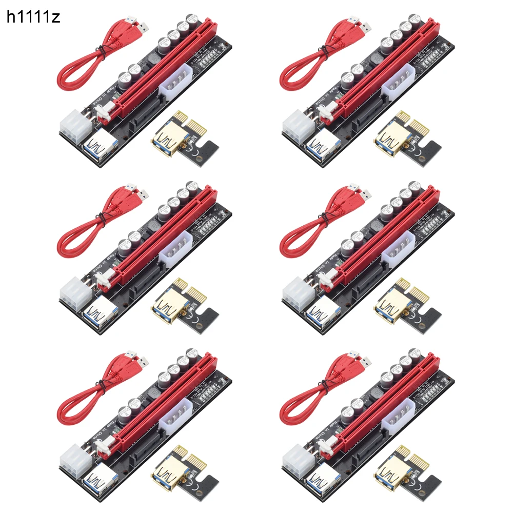 

6 шт., Райзер VER011 Plus PCIE для видеокарты, USB 3,0 Райзер, PCI Express x16 Райзер, светодиодная карта Райзера для майнинга биткоинов