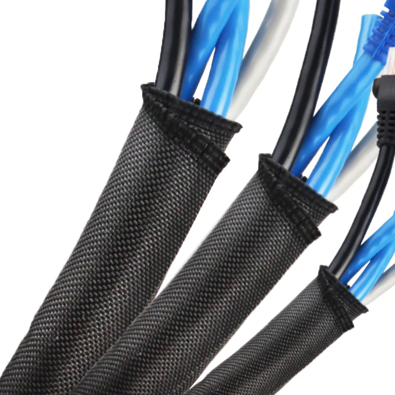 5-50mm Black Braided Cable Management Sleeves Wire Loom Tubing Cord Protector Self-Wrapping Automotive Harness PET Sleeve