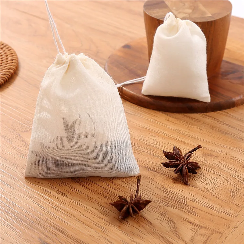 50pcs/lot 6x8, 8x10, 10x15, 13x18, 18x20cm Cotton Gauze Bags Spice Strainer Mesh Filter Herbal Cooking Tools Soup Tea Bag