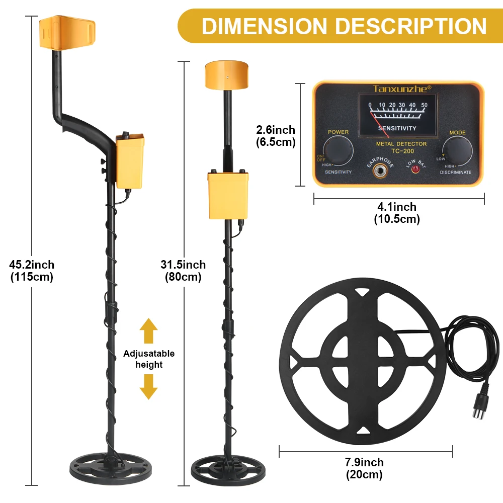 TC 200 Professional Metal Detector Underground Gold Detector High Accuracy Metal Finder Waterproof Search Coil Seeker