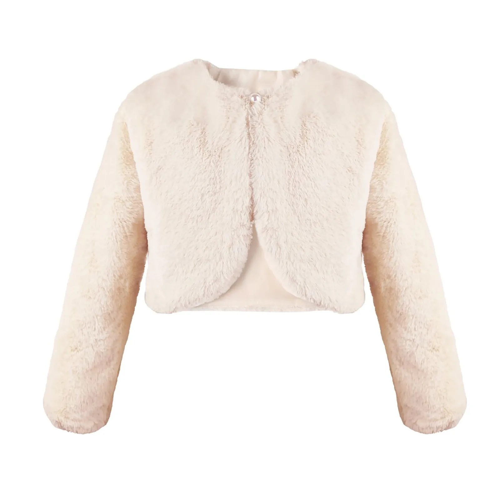 어린이 소녀용 인조 모피 볼레로 숄 크롭 아우터웨어 겨울 플리스 가디건 긴 소매 오픈 프론트 코트 아동복 1-12세