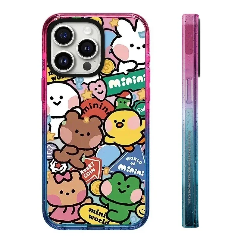 

2.0 Acrylic Colorful Border Cartoon Animals Friends iPhone 11 12 13 14 15 Pro Max Case - Protective iPhone Case