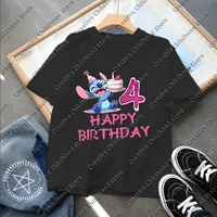 Summer Disney Lilo Stitch Children T-shirt Birthday 3-14 Years Boy Girl Clothing Cartoon Print Tshirt Short Sleeve Top Baby tee 2