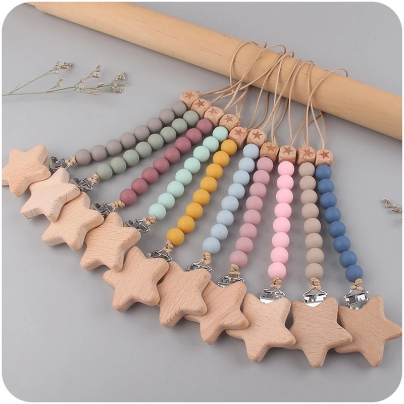 

Baby Pacifier Clip Silicone Pacifiers Holder Chain Beech Teething Toy for Infant Girls Boys Chewing Playing Gift Supplies